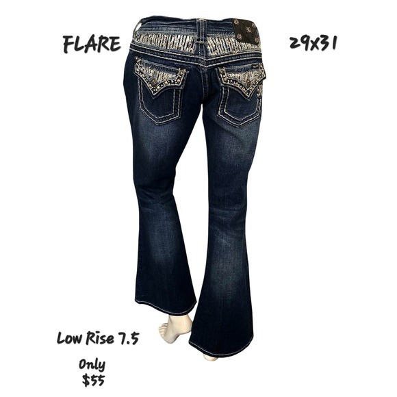 Miss Me Flare Denim Blue Jeans size 29 Low Rise Embellished